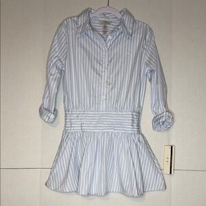Girls Striped Blue and White Button-Up Dress Size M (10/12)
